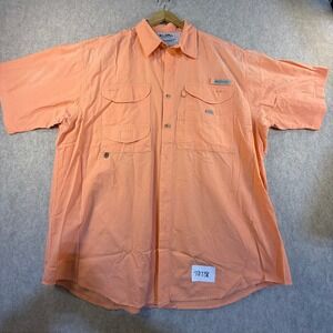 Columbia Mens XL Short Sleeve Fishing Shirt Peach Orange PFG Utility Button Down